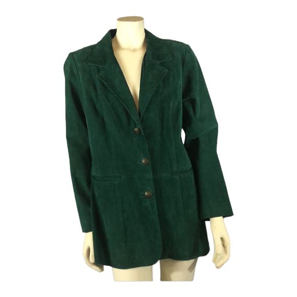 American Vintage Retro Green Suede Leather Car coat 3 Button closing size medium - Picture 2 of 13